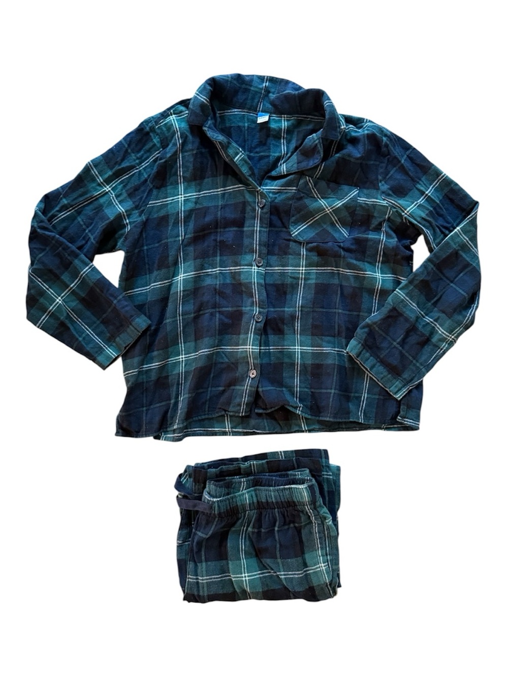 Old Navy Women’s Green Cotton Plaid Christmas Pajama Set Sleepwear Medium Large
